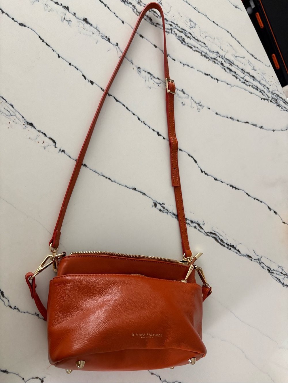Divina Firenze Leather Crossbody Bag in Burnt Orange